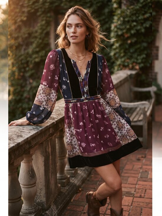Maeve Dresses & Skirts - Maeve Anthropologie Women Small Dress Burgundy Blue Floral Boho Bohemian Chic